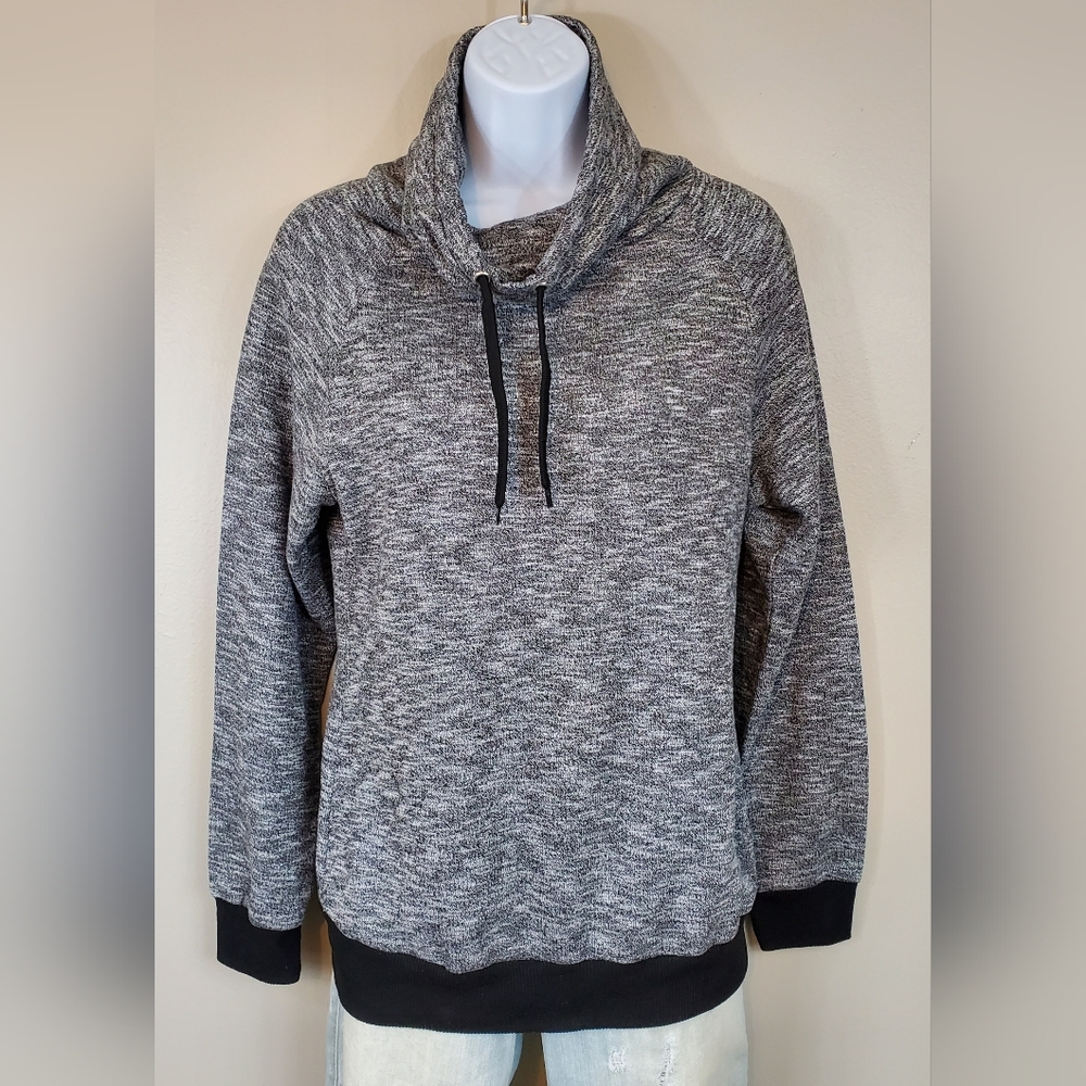 Bobbie Brooks Black & White Heathered Cowl Neck Sweatshirt
